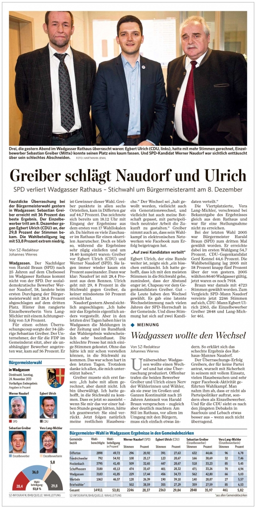 Saarbrücker Zeitung: Greiber schlägt Naudorf und Ulrich
