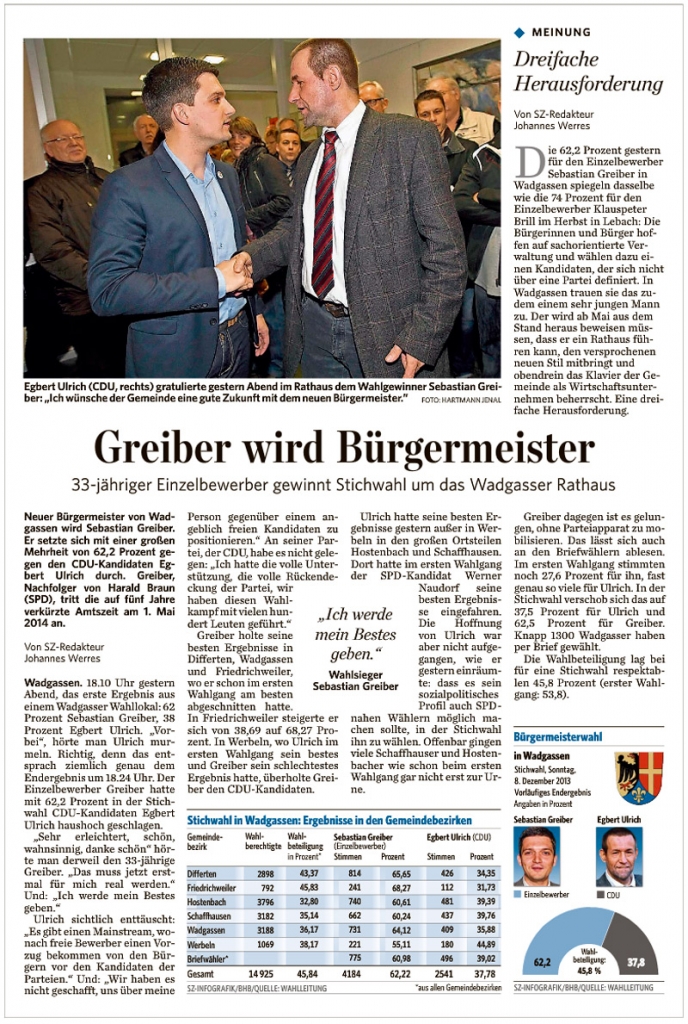 SZ: Greiber wird Bürgermeister