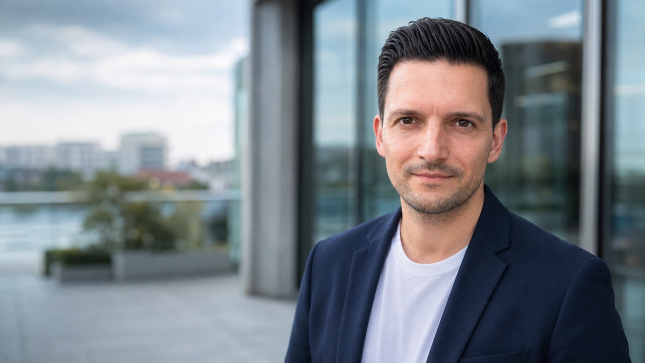 Sebastian Greiber auf einer modernen Terrasse