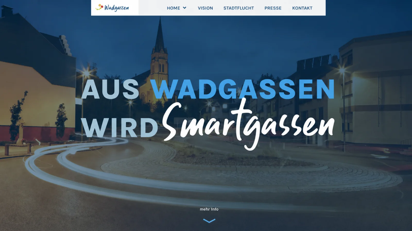Historische Startseite von SMARTgassen mit dem Schriftzug „Aus Wadgassen wird SMARTgassen“