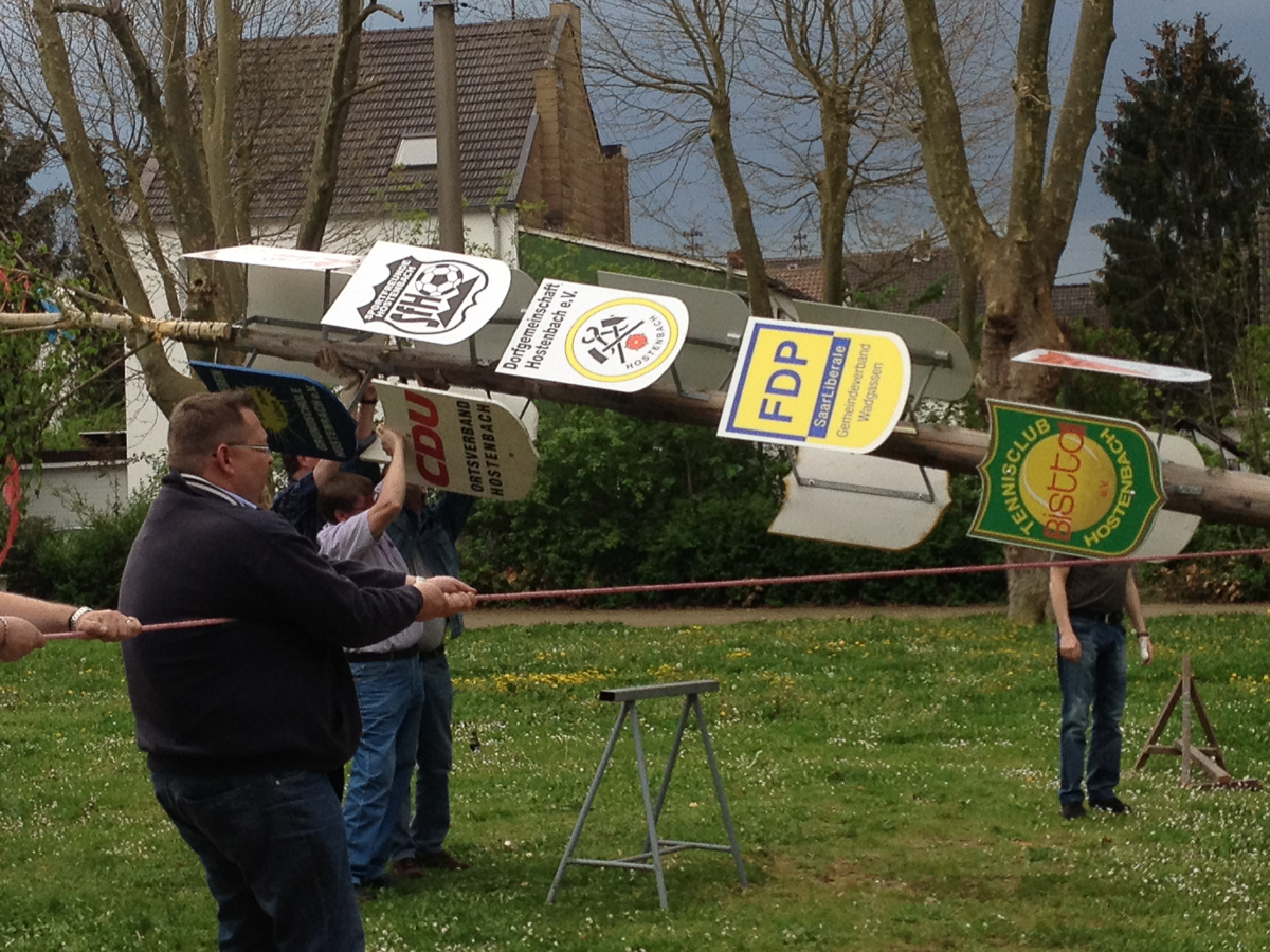 Maibaum 2012 in Hostenbach mit neuem Schild