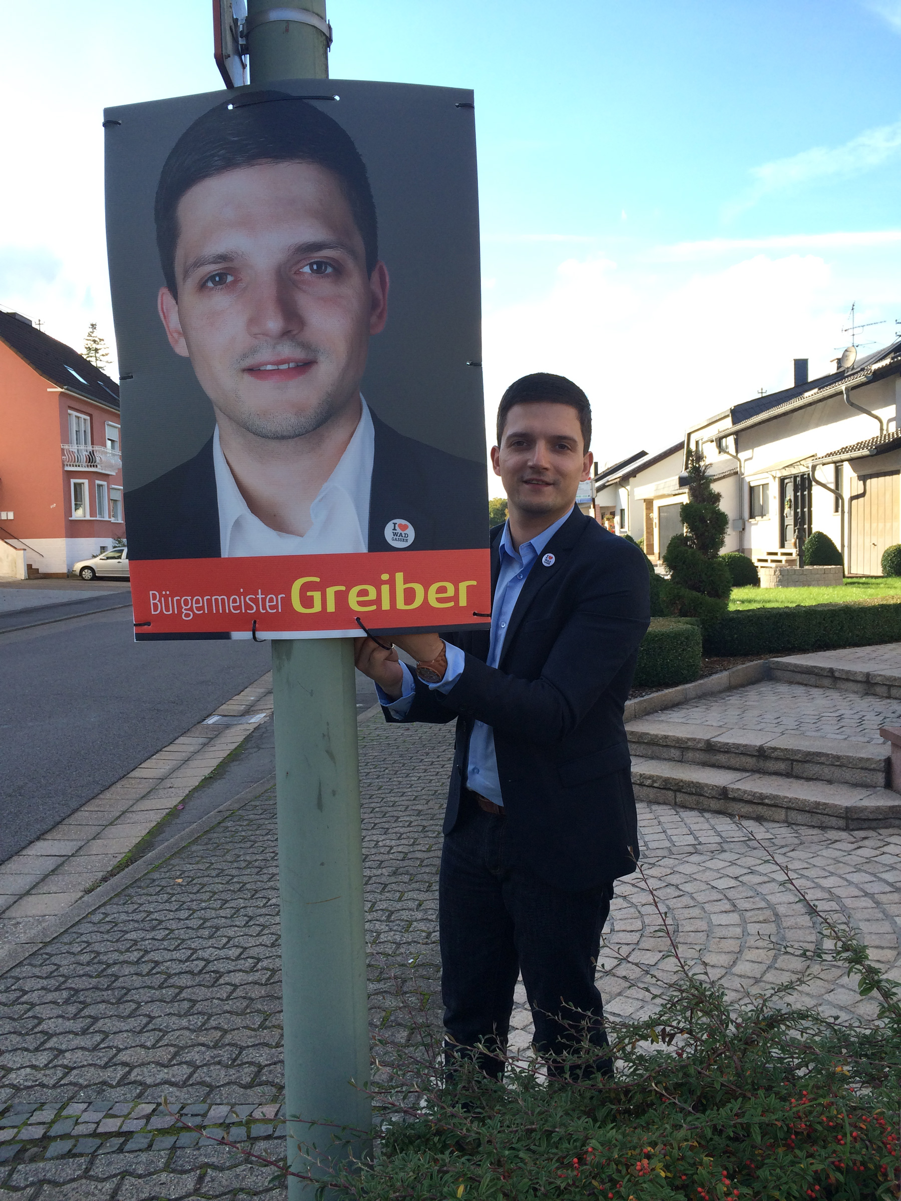 Die Plakate des freien Bürgermeister Kandidaten, Sebastian Greiber aus Wadgassen.