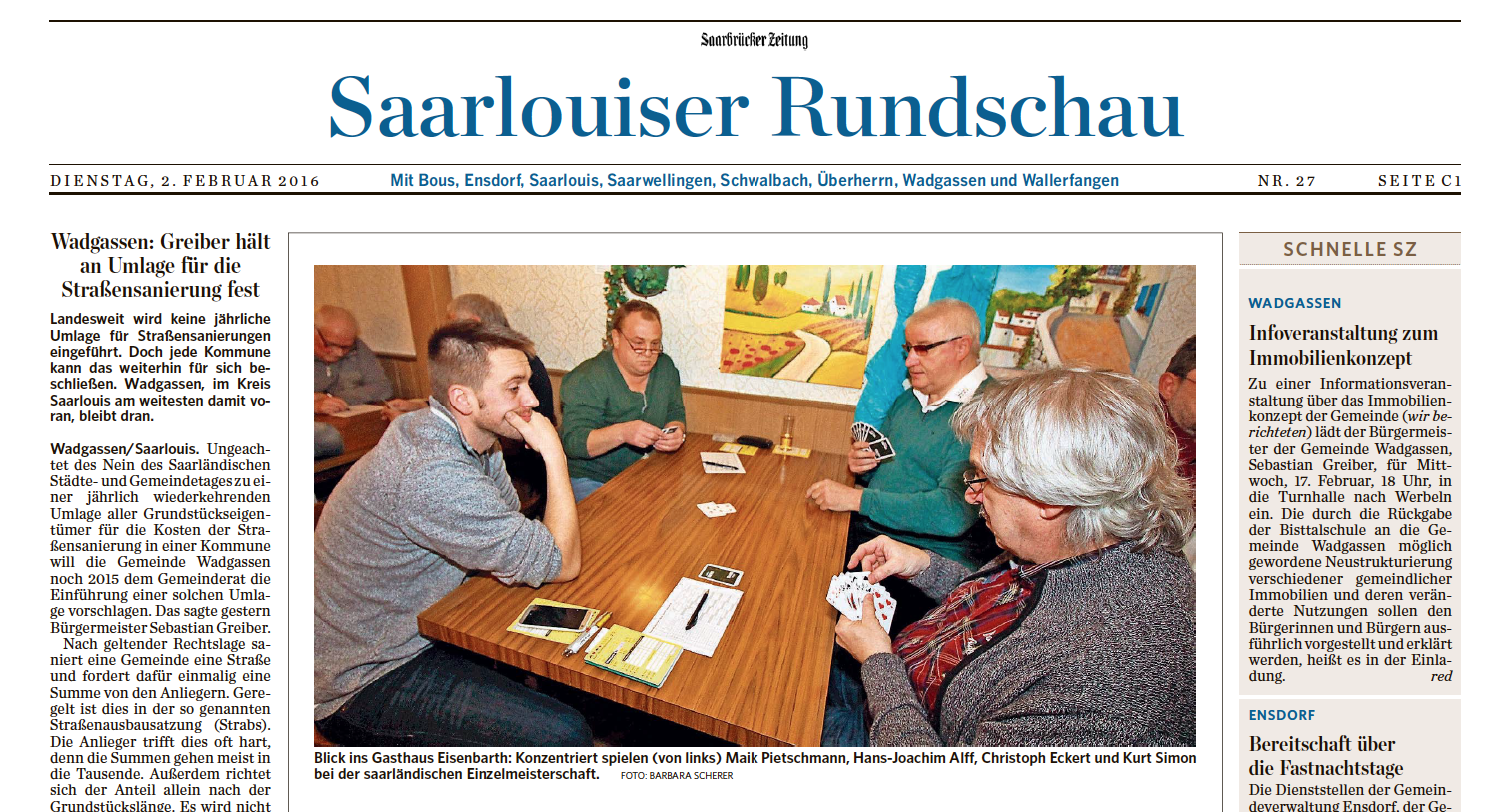 Saarbrücker Zeitung vom 2. Februar 2016