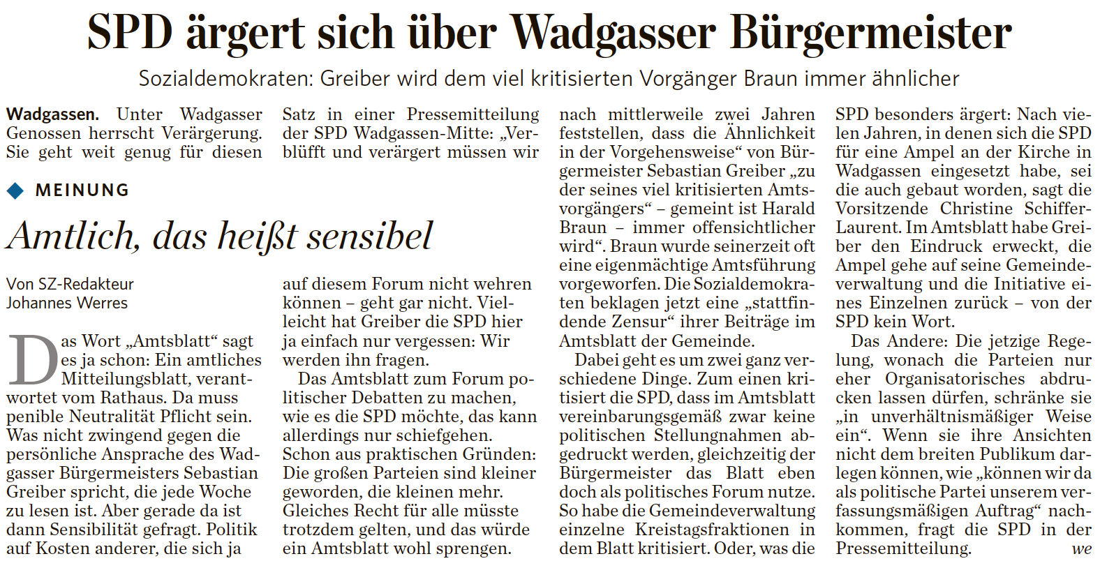 Zum Verwechseln ähnlich? SPD Wadgassen vergleicht Bürgermeister Greiber mit ehemaligen SPD-Bürgermeister